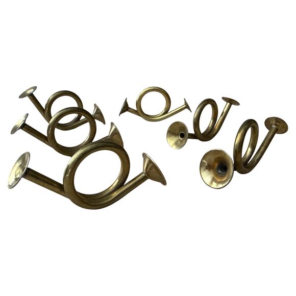 Set 6 Vintage Brass Bugle Horn Napkin Rings Holiday Christmas Table Decor - Picture 3 of 5